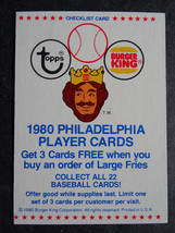 1980 Topps Philadelphia Phillies Burger King Checklist Baseball Card - £0.78 GBP