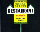 Bill Dennison Three Gables Restaurant Menu Pit Bar B Que &amp; Charcoal Steaks - £15.48 GBP