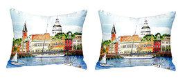 Pair of Betsy Drake Annapolis City Dock No Cord Pillows 16 Inch X 20 Inch - £63.30 GBP