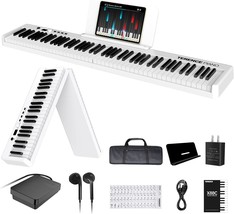 Folding Piano Keyboard, 88 Keys Full Size Semi-Weighted Foldable Piano,, White - $181.99