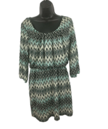 City Triangles Women Dress L Black &amp; Green Chevron Lined 3/4 Sleeves Dro... - $224.81 MXN