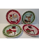 Mr. Christmas Dessert Plates w/gift Box Santa Reindeer Snowman Ceramic 8” - $922.56 MXN