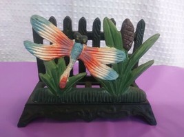 Cast Iron Metal Firefly Fence Napkin Mail Letter Holder Hand Painted Dec... - $12.16