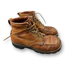 Vintage Boots Moc Toe Brown Distressed Leather Work Vibram Triple Stitch Mens 9D - £74.07 GBP
