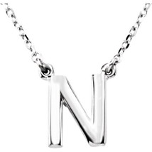 Precious Stars Unisex Sterling Silver Block Font N Initial Necklace - £54.35 GBP