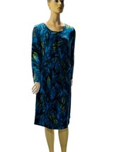 J JILL Wearever Collection Women&#39;s Blue Floral Rayon Print Stretch Dress XL - $31.49