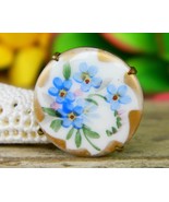 Vintage Victorian Porcelain Brass Flowers Brooch Pin Painted Gold Trim - $26.95