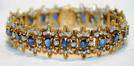 Vintage Designer Blue Sapphire &amp; Diamond Bracelet 18K Yellow Gold Over 7.80Ct - £155.02 GBP