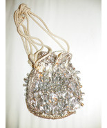 Vintage silver beaded & sequined drawstring purse Exclusive tag 6 x 5 in as is  - $14.31
