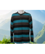 Carbon Mens Striped Henley T Shirt Size L Blue Black - $14.70