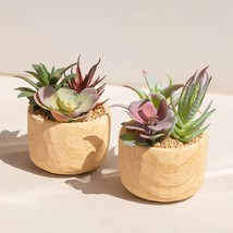 Succulents Plants Artificial, Faux Succulents In Wood Grain Potted, Lifelike - £26.57 GBP