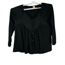 Faded Glory Women&#39;s Black V-Neck Lace Blouse Size XL - £12.03 GBP