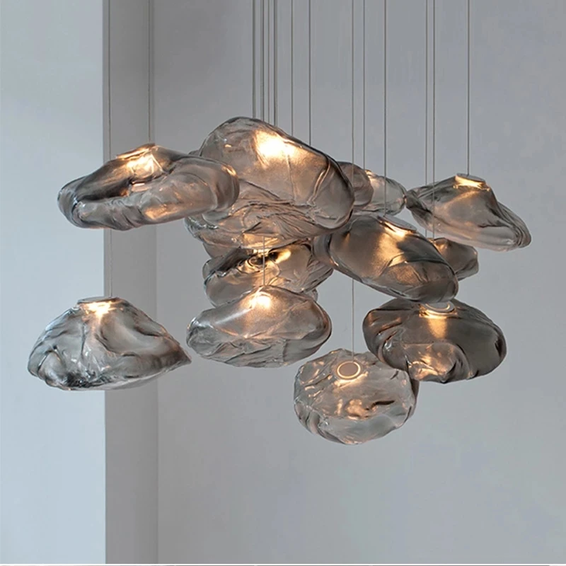 Modern Design Cloud Glass Pendant Light Smoky Grey Art Hanging Lamp Livi... - $62.61+