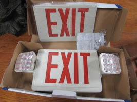 LFI Lights Thin Red LED Exit Sign Emergency Light Combo Open Box - $34.64