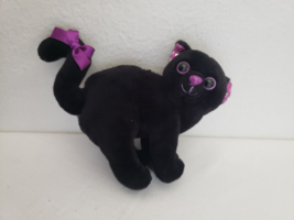 Aurora Halloween Cat Plush Stuffed Animal Black Purple Star Ears Small - £19.76 GBP
