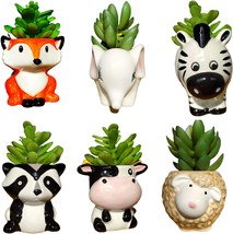 6 Pcs Set Mini Cute Cartoon Animal, Mini, Panda Fox Cow Elephant Sheep Zebra - £32.16 GBP