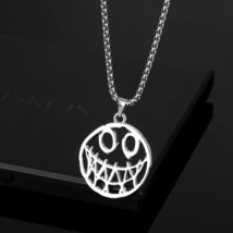 Silver Devil Smile Face Pendant Necklace Men&#39;s Women&#39;s Jewelry Chain 24&quot; - £9.46 GBP