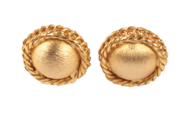 Signed Kramer Classic Gold Tone Button Earrings Brushed Finish Vintage - £7.58 GBP