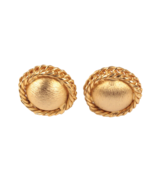 Signed Kramer Classic Gold Tone Button Earrings Brushed Finish Vintage - £7.52 GBP