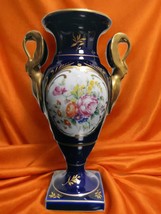 Old Paris French Sevres Style Cobalt Amphora Vase Porcelain Swans Handle... - £225.74 GBP