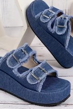 Raw Hem Wedge Buckle Sandals - $41.95