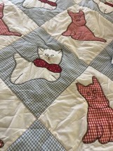 Vtg. Red &amp; Blue Gingham Scottie Dog Kitten Cat Handmade Crib Lap Quilt 47x70 - $84.15