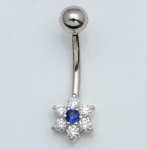 14K White Gold Plated 2.50Ct Round Simulated Sapphire Belly Button Weddi... - £77.84 GBP