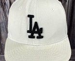 New Era 59fifty Los Angeles Dodgers LA White &amp; Black Fitted Hat - 6 5/8 - £7.81 GBP