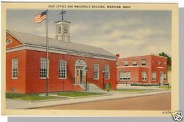 WAREHAM, MASS/MA POSTCARD, Post Office/Makepeace Buildg - $4.50