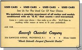 Beecroft Chevrolet Postcard,Providence, Rhode Island/RI - £7.25 GBP