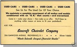 BEECROFT CHEVROLET POSTCARD,Providence, Rhode Island/RI - $9.00