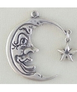 Sterling Silver Jewelry Charm-Large Moon Face With Star - $59.95