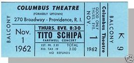 1962 COLUMBUS THEATRE TICKET,Providence,RI, Tito Schipa - $5.00