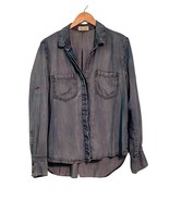 Cloth &amp; Stone Blouse Women Large Tencel Button Down Blue Chambray Anthro... - $315.21 MXN