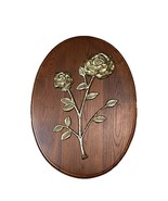 Vintage Brass Rose Wall Art on Wood Plaque Oval Floral Relief Mid Centur... - $502.62 MXN