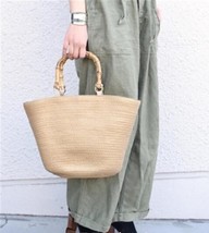 Fashion casual Women&#39;s bag shoulder color matching striped straw tote Bamboo han - £39.03 GBP