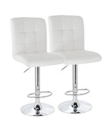 Elama 2 Piece Square Tufted Faux Leather Adjustable Bar Stool in White w... - $305.03 CAD