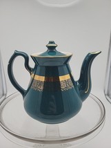 Vintage Hall 080X Dark Green Teal Gold Teapot USA 6 Cup - $27.08