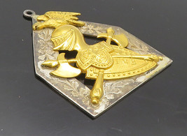 SUPREME LODGE 925 Silver - Vintage Two Tone Knight &amp; Shield Pendant - PT7782 - $65.81