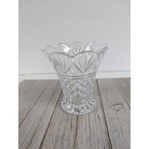 Vintage Crystal Vase Cut Glass Pineapple Fan 5&quot; Tall Teleflora Clear - £15.70 GBP