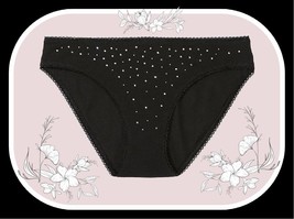 Xxl Noir Black Scatter Rhinestone Stretch Cotton Victoria&#39;s Secret Bikini Panty - £9.61 GBP