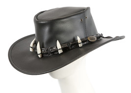 Real Australian Leather Crocodile Dundee Hat  Crocodile Teeth Made in Au... - $99.95
