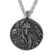 Goddess Freyja Coin Necklace | Norse Mythology Helm of Awe Freya Amulet | Pagan  - £13.83 GBP