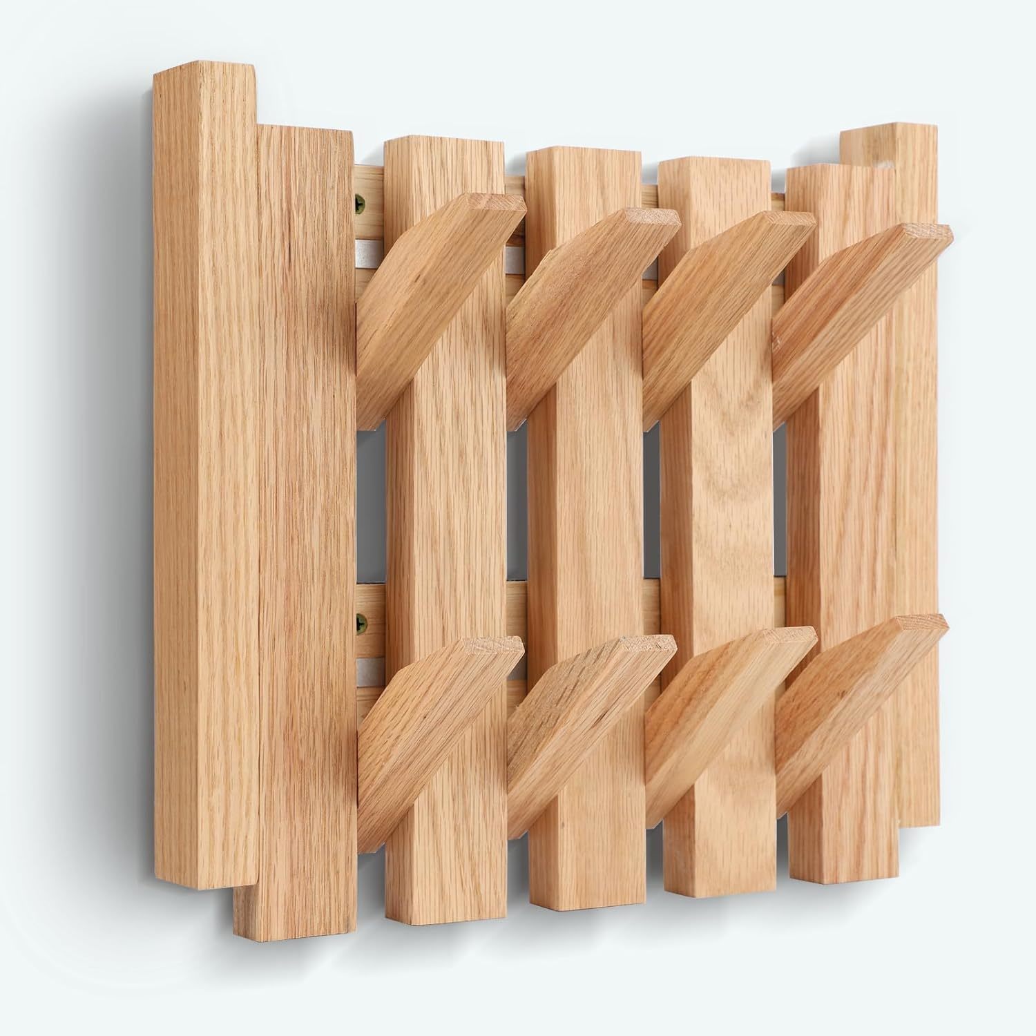 Natural Wood Wall Mounted Piano Coat Rack - 8 Flip Down Hooks, Solid Wood - $33.99