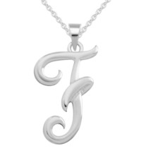 Letter F Charm Necklace 14K White Gold Plated Silver Capital Initial A-Z Name - £29.45 GBP