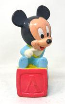 Vintage 1992 Playschool Walt Disney Baby Mickey On a Block Squeeze Squeek Toy - $9.95