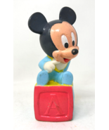 Vintage 1992 Playschool Walt Disney Baby Mickey On a Block Squeeze Squee... - £7.80 GBP