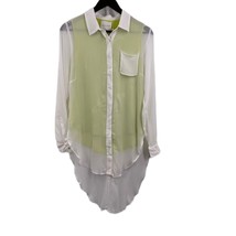 Line &amp; Dot White Long Sheer Button Front Size Small New - $16.21