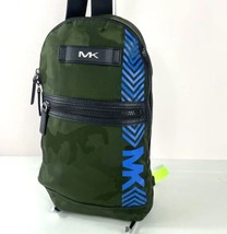 Michael Kors Kent Nylon Sling Backpack Bag Green Blue Logo Zip B2M - £55.38 GBP