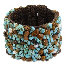 Vintage Bohemian Handmade Turquoise &amp; Pearls Boho Wide Cuff Women Bracelet - £15.56 GBP